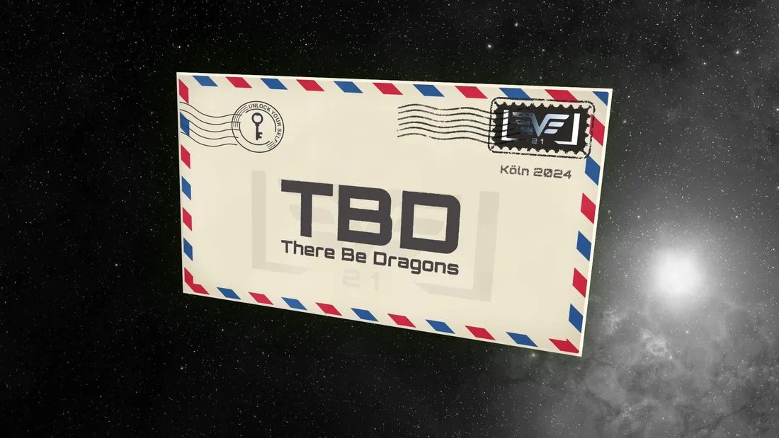 Show-Umschlag „TBD — There Be Dragons“ vor Sternenhimmel