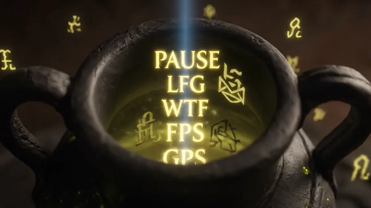 Show-Visual: Kessel mit aufsteigenden goldenen Glyphen